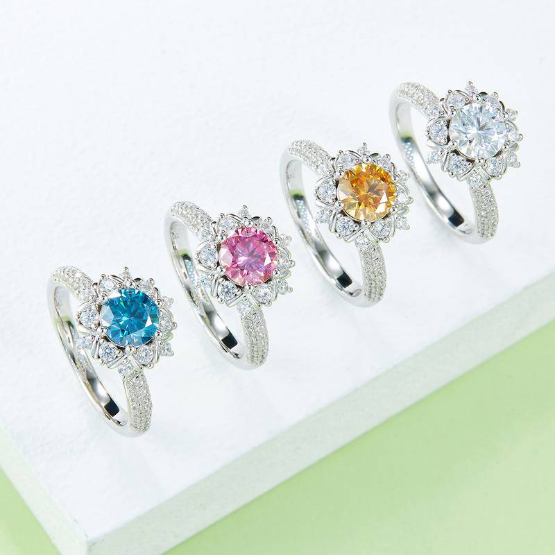 鸾花S925银镀白金MoissaniteWomen's Ring1ctD级